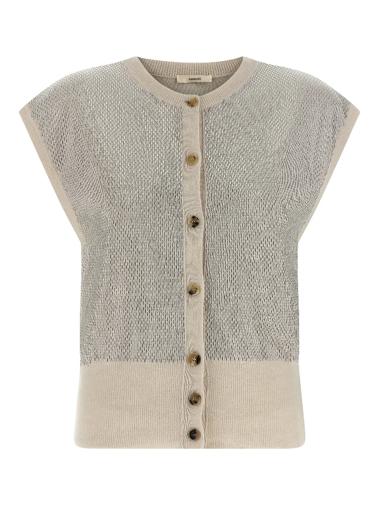 Beige Virgin Wool Sleeveless Jacket