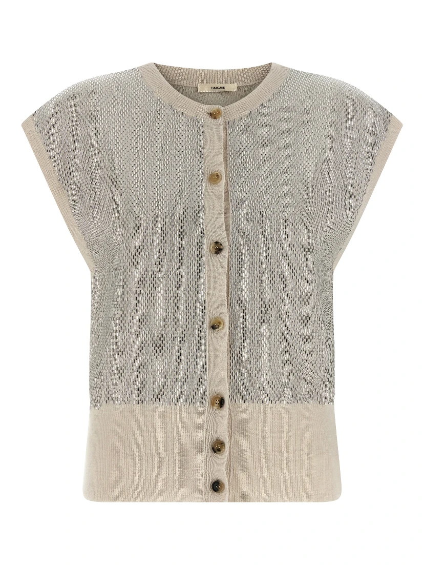 Beige Virgin Wool Sleeveless Jacket