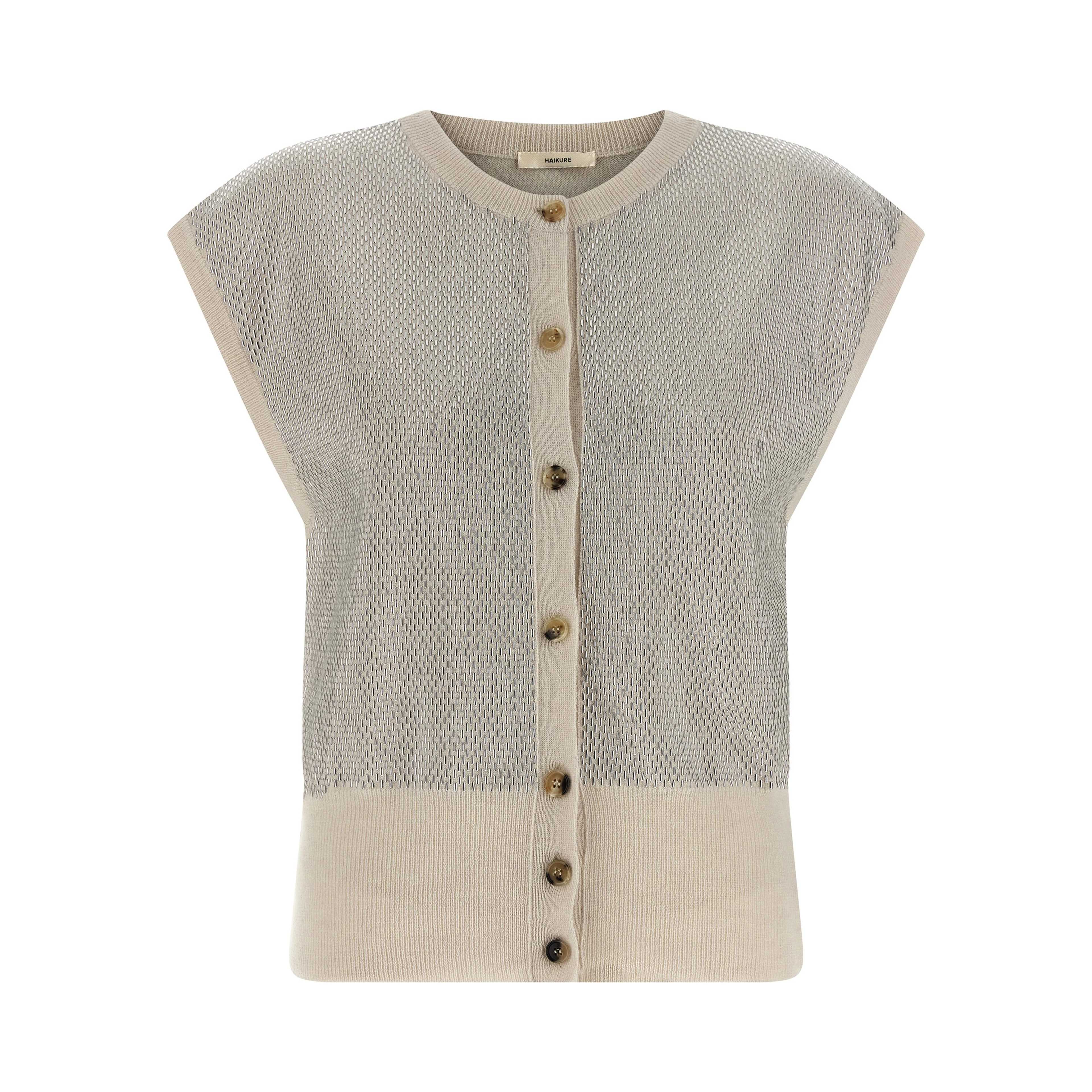 Beige Virgin Wool Sleeveless Jacket