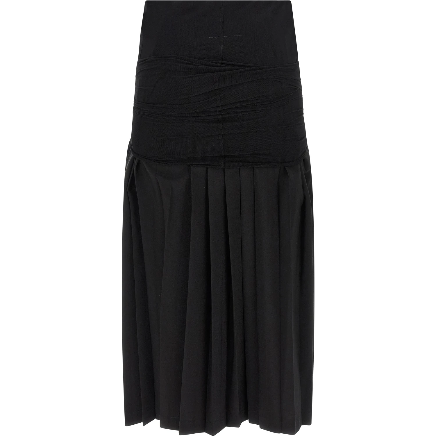 Black Polyester Midi Skirt