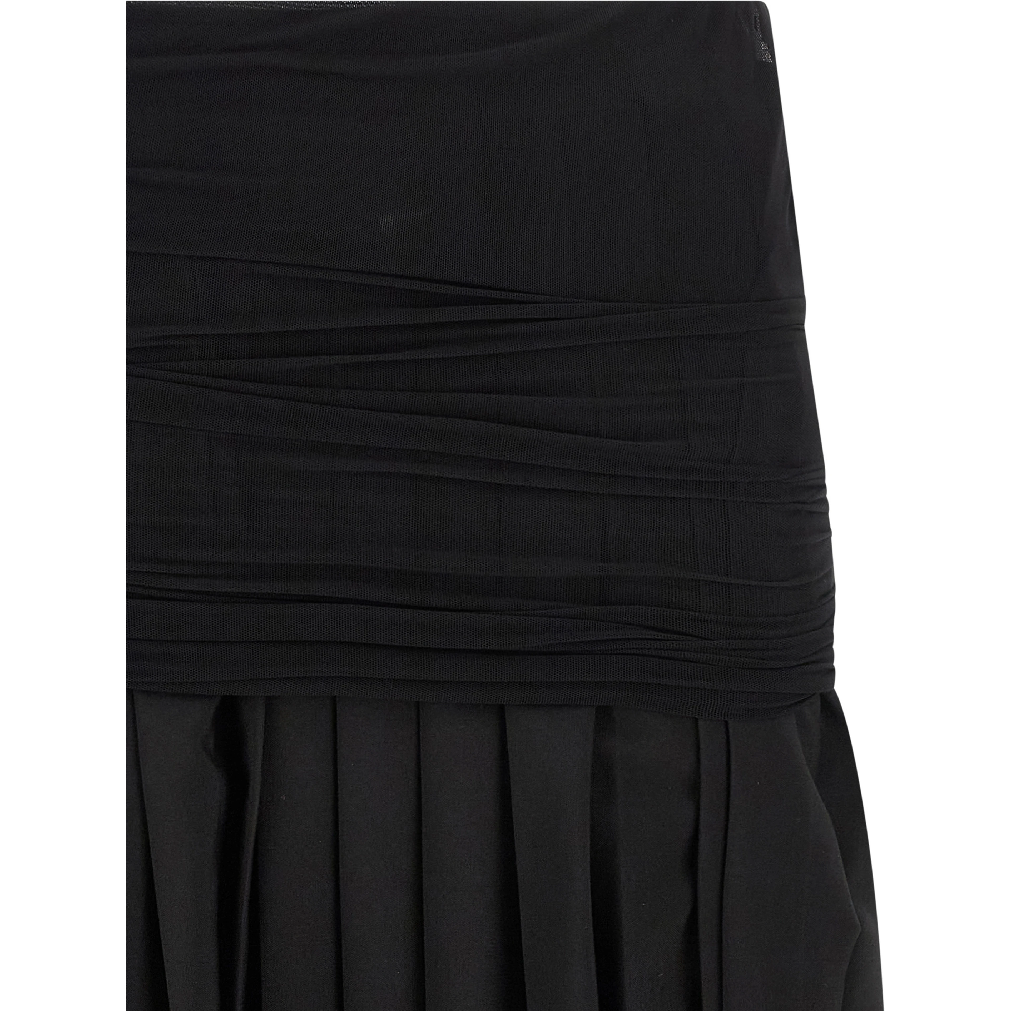 Black Polyester Midi Skirt