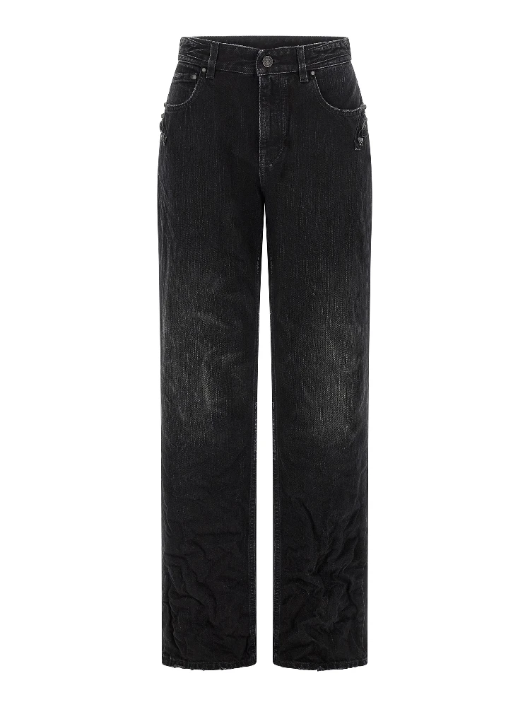 Black Cotton Straight-Leg Jeans
