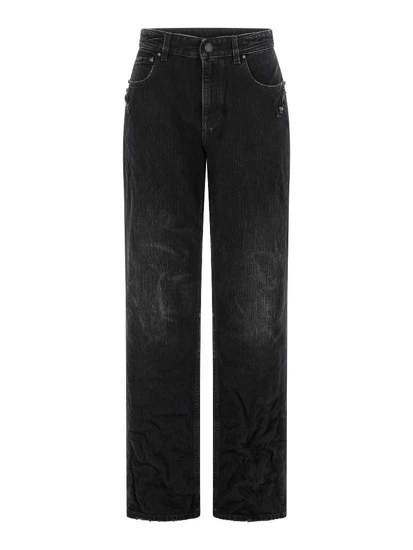 Black Cotton Straight-Leg Jeans