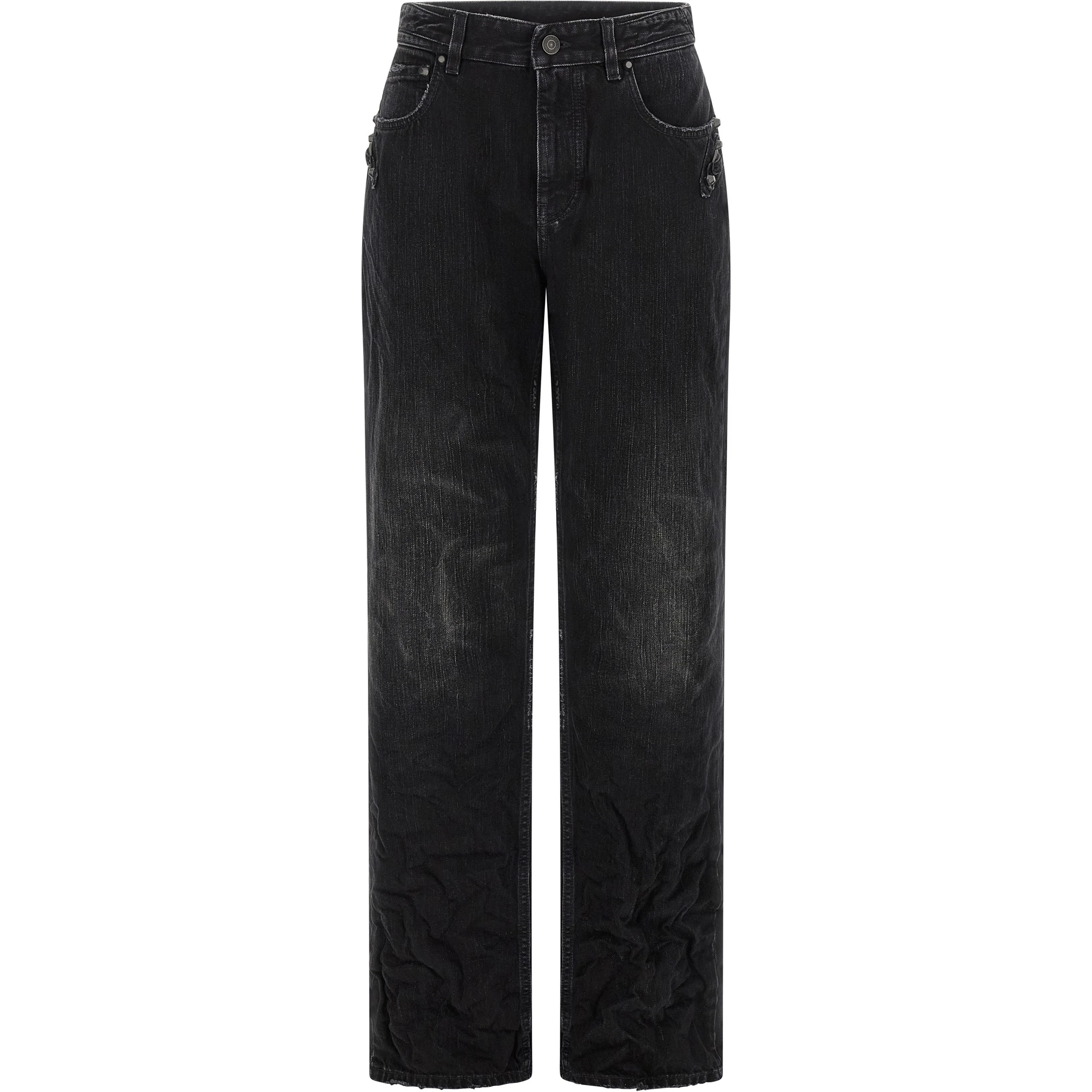 Black Cotton Straight-Leg Jeans