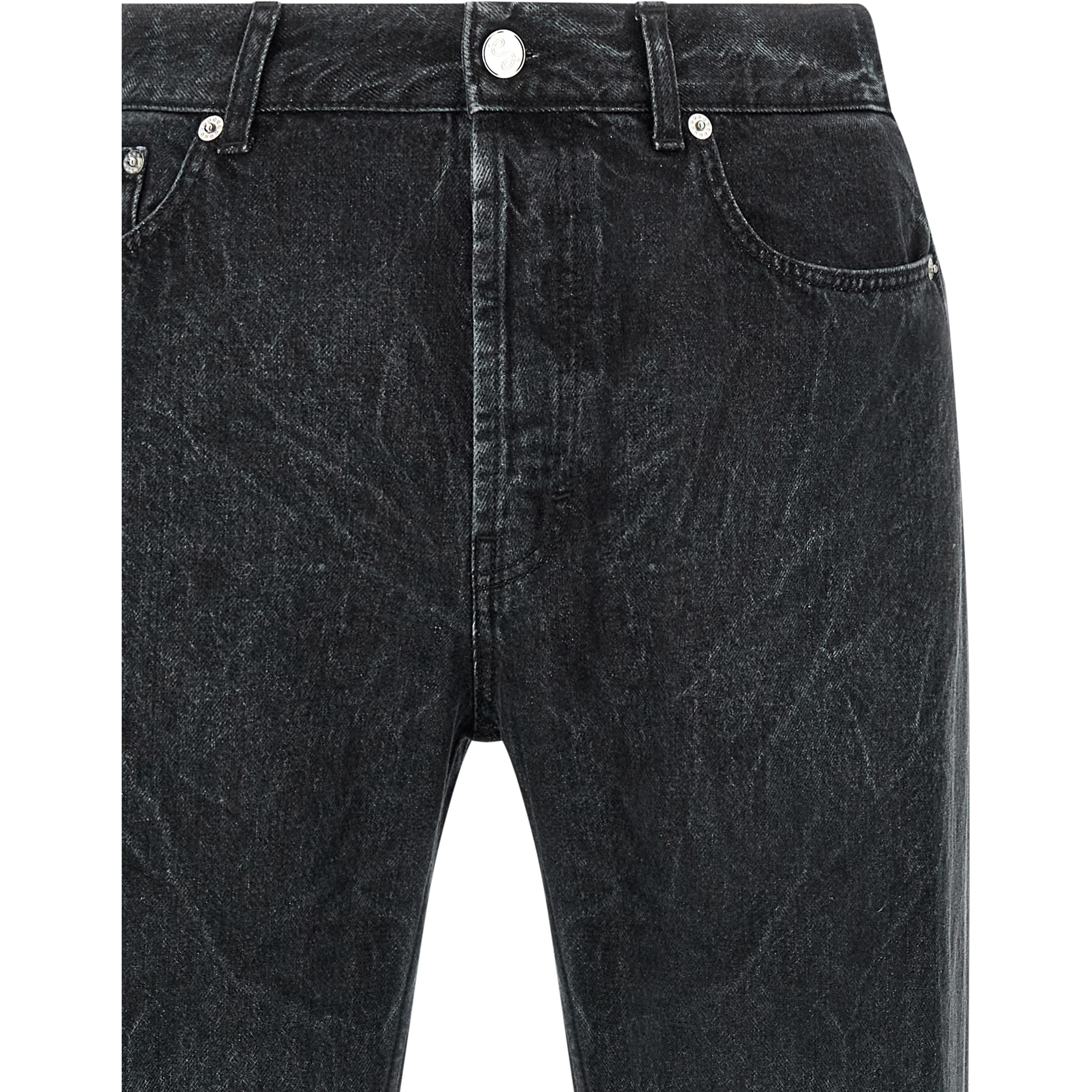 Black Cotton Straight-Leg Jeans