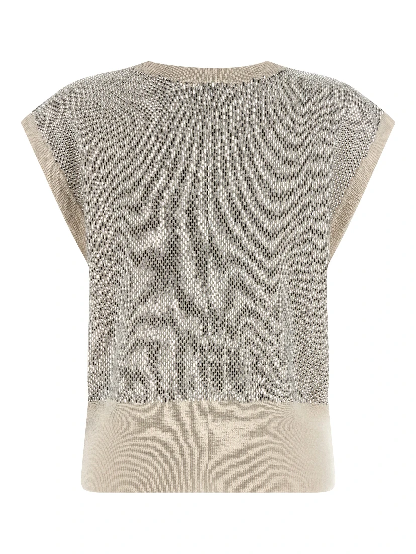 Beige Virgin Wool Sleeveless Jacket