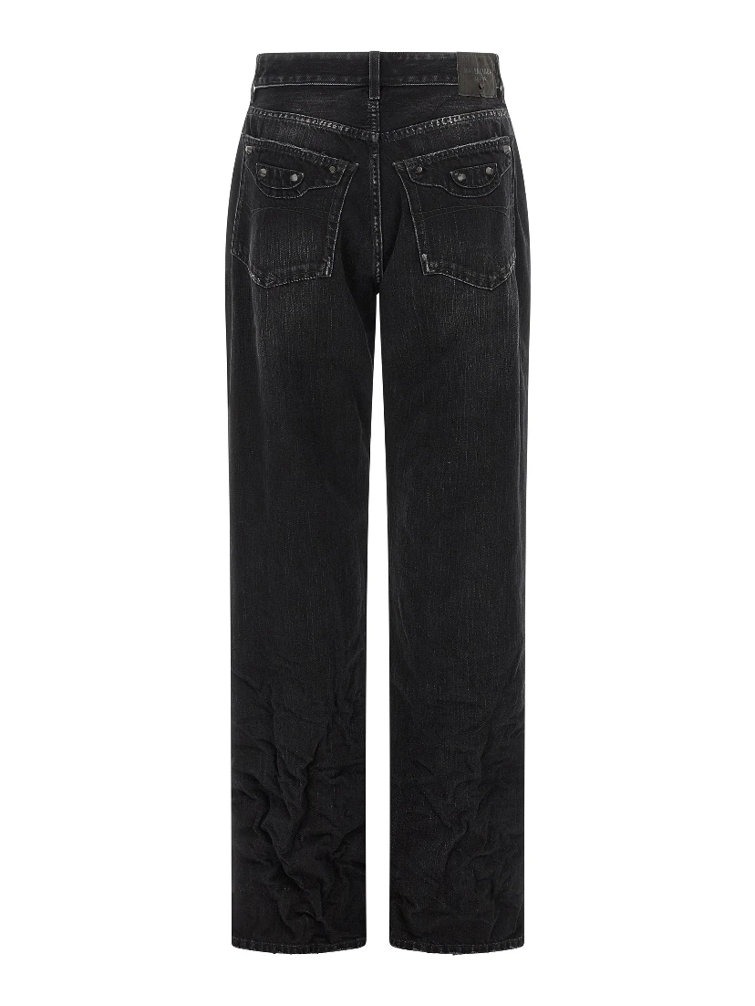 Black Cotton Straight-Leg Jeans