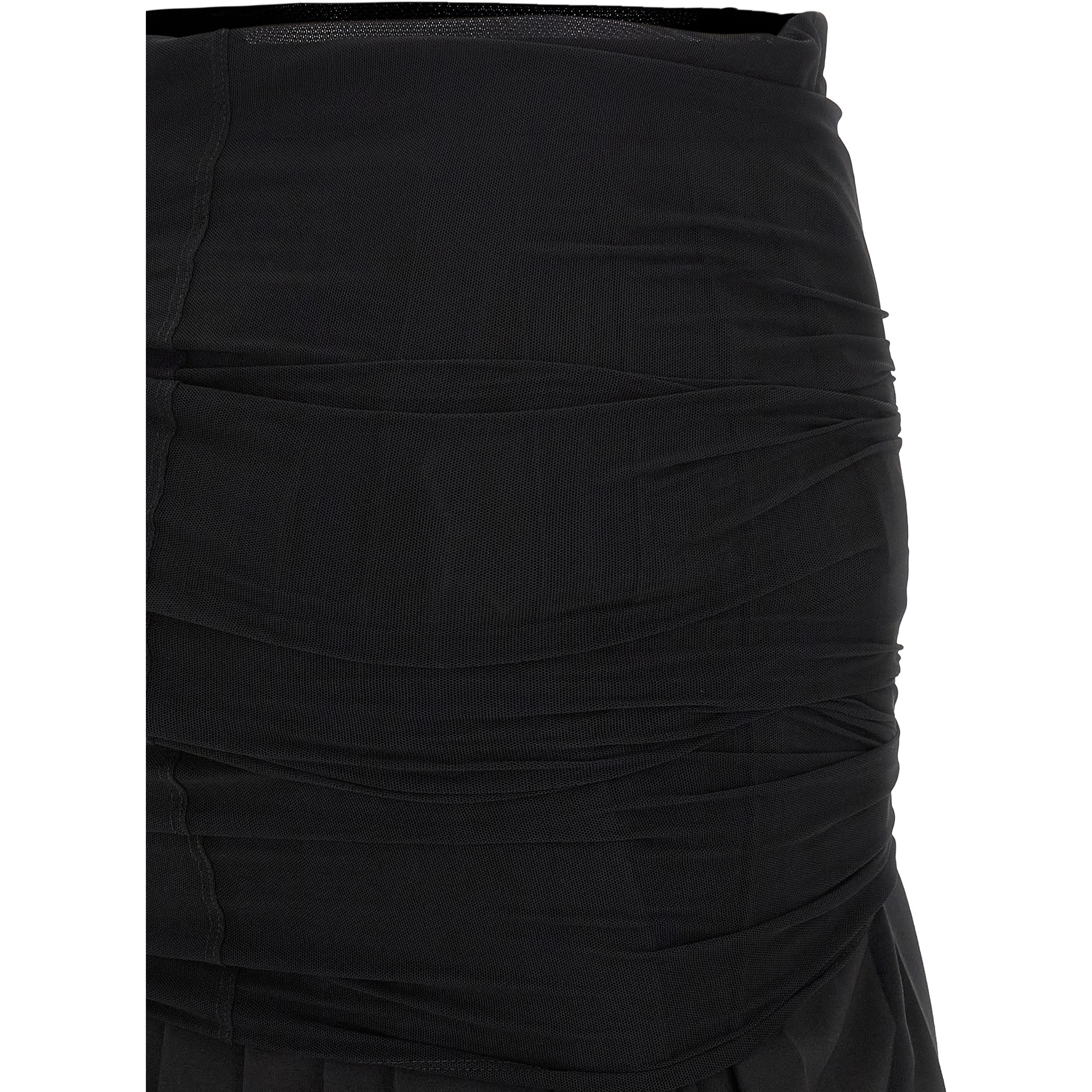 Black Polyester Midi Skirt