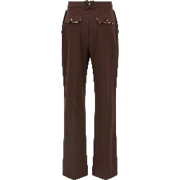 Brown Polyester Casual Pants