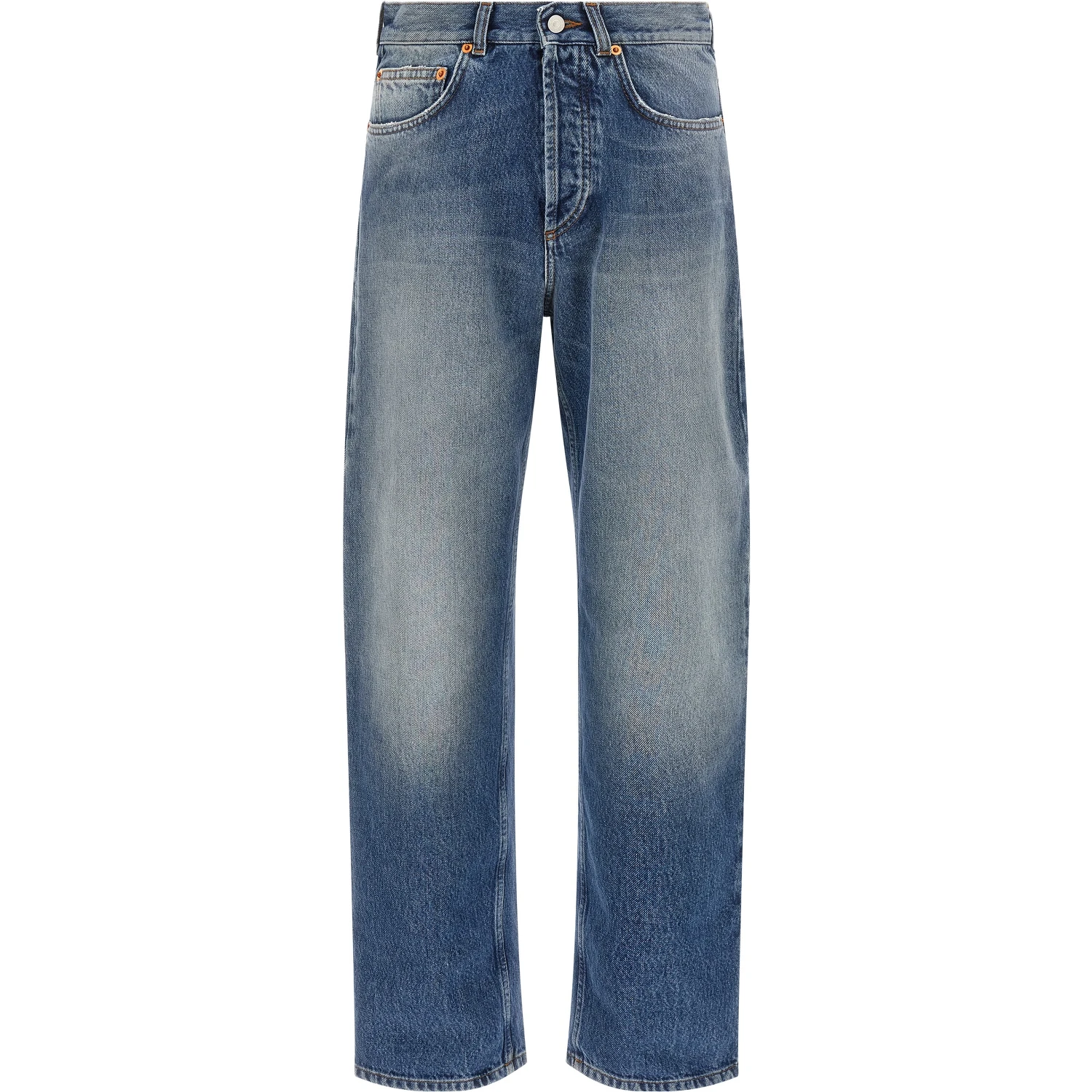 Blue Cotton Straight-Leg Jeans