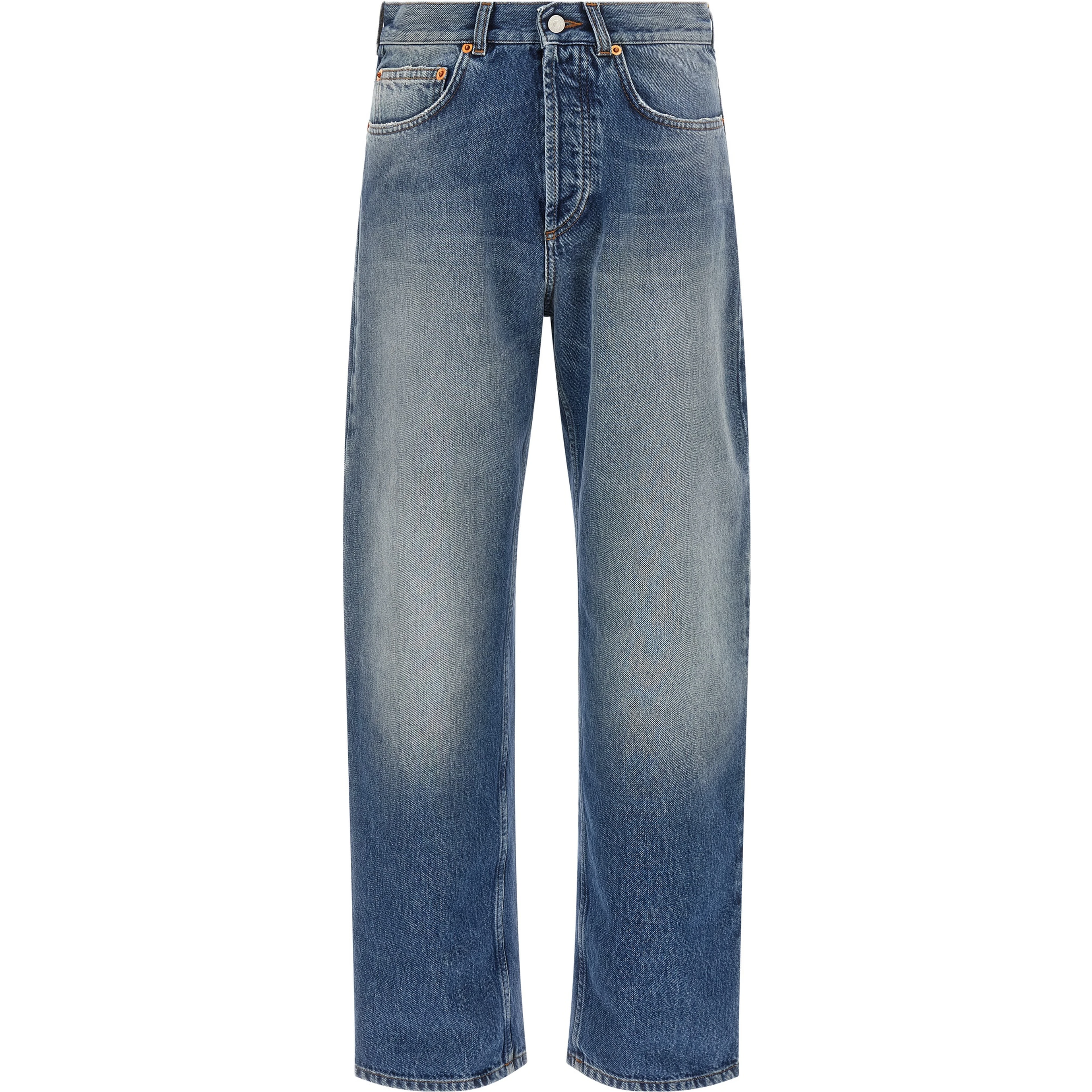 Blue Cotton Straight-Leg Jeans