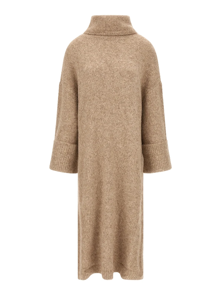 Beige Alpaca Leather Midi Dress
