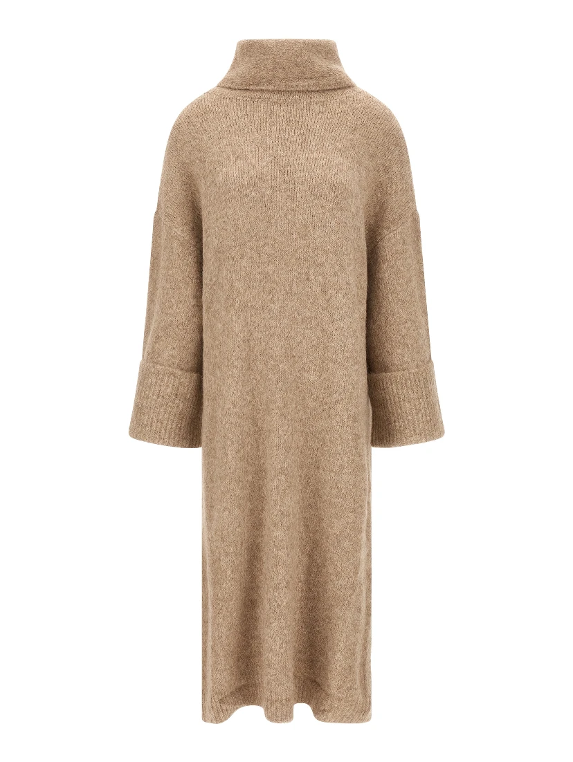 Beige Alpaca Leather Midi Dress