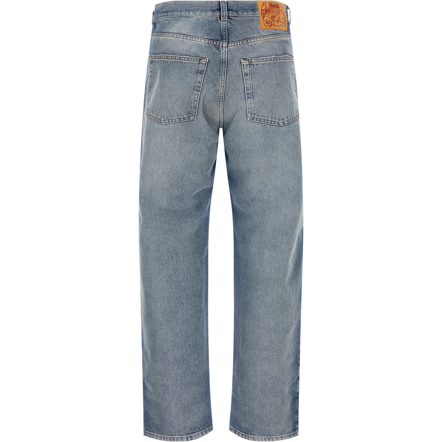 Blue Cotton Straight-Leg Jeans