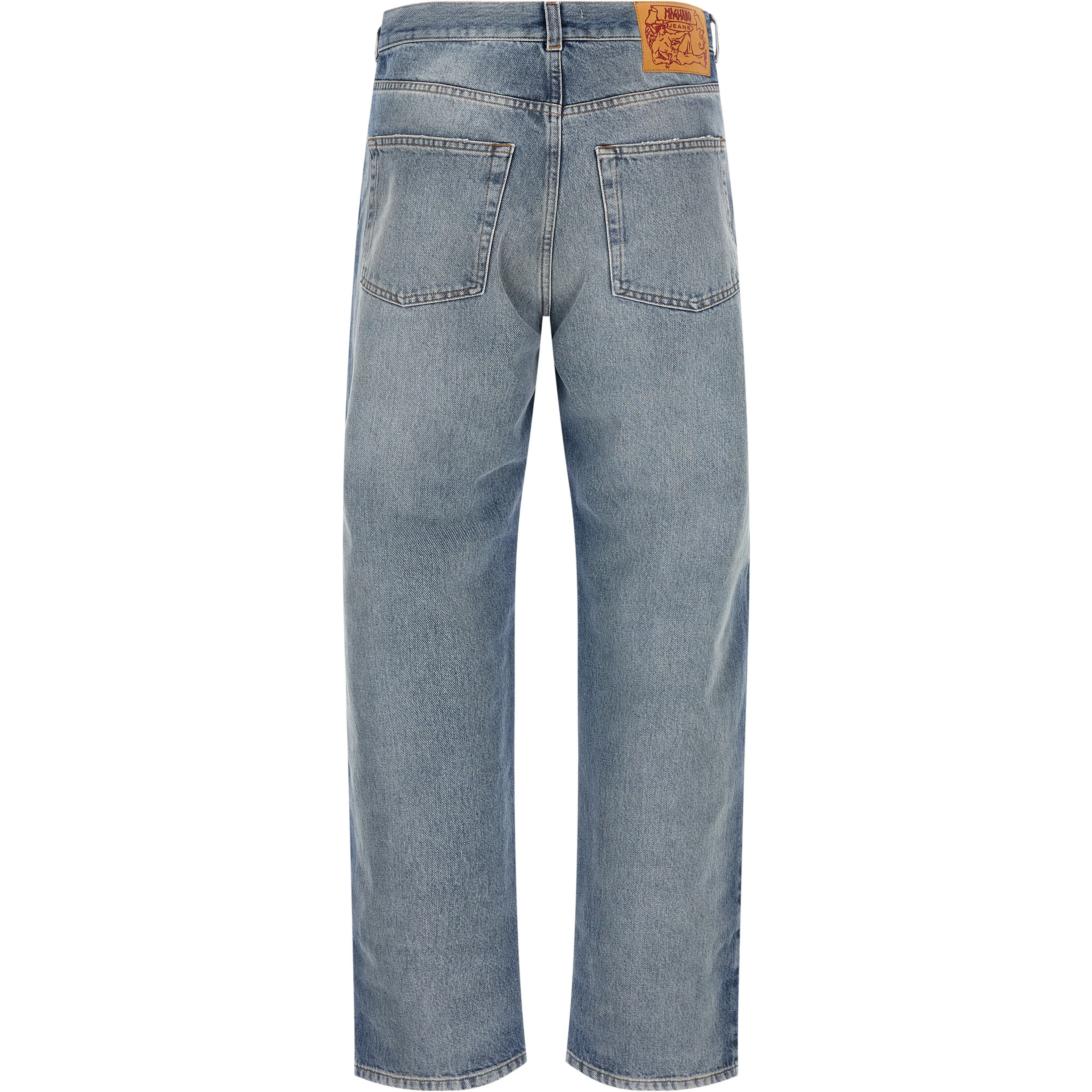 Blue Cotton Straight-Leg Jeans