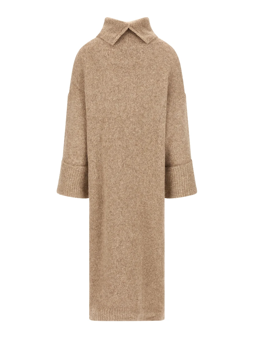 Beige Alpaca Leather Midi Dress