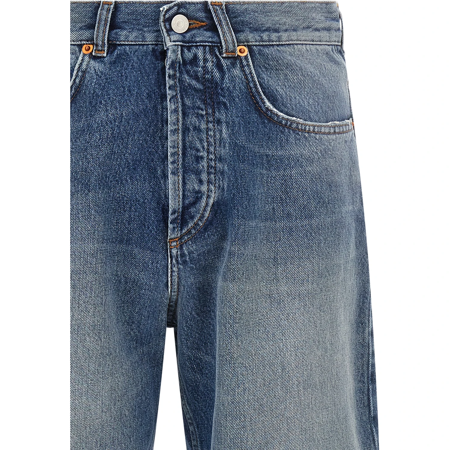 Blue Cotton Straight-Leg Jeans