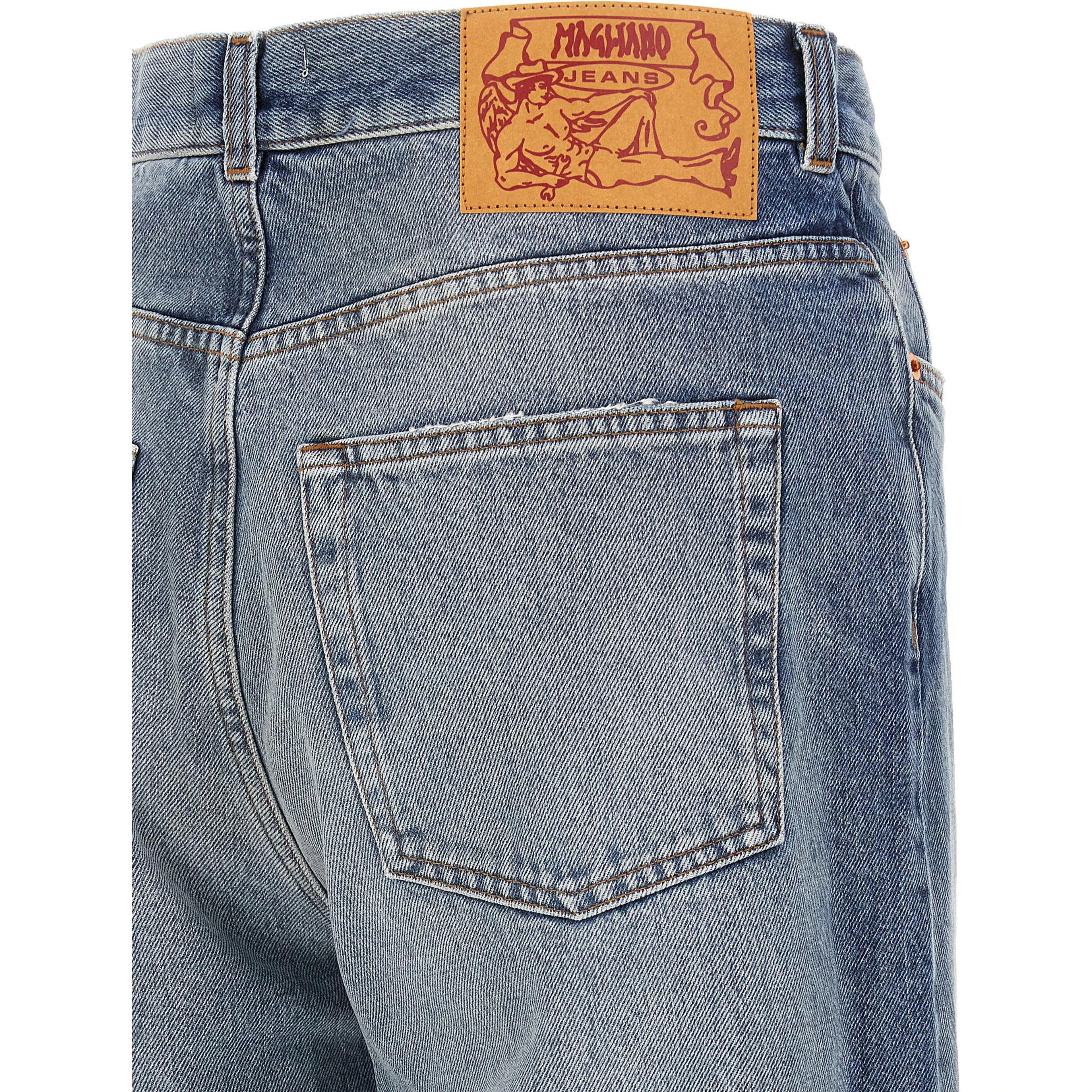 Blue Cotton Straight-Leg Jeans