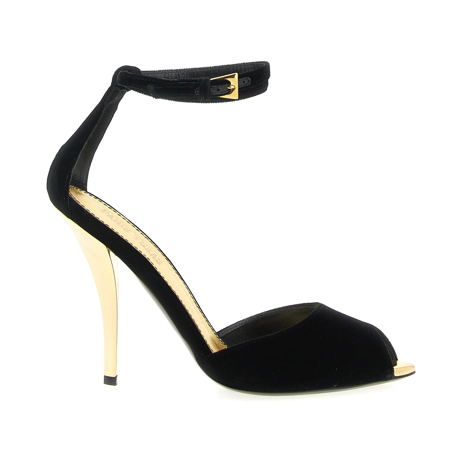 Black Viscose Stiletto Heel Sandals