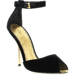 Black Viscose Stiletto Heel Sandals