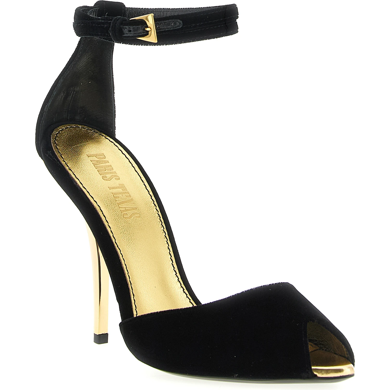 Black Viscose Stiletto Heel Sandals