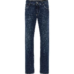 Blue Cotton Straight-Leg Jeans