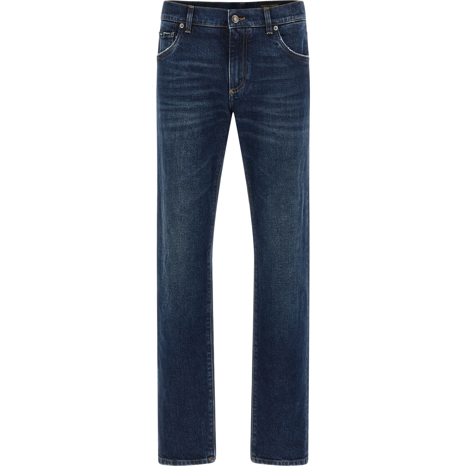 Blue Cotton Straight-Leg Jeans