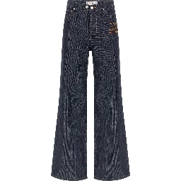 Blue Cotton Straight-Leg Jeans