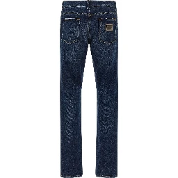 Blue Cotton Straight-Leg Jeans