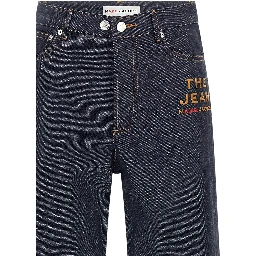 Blue Cotton Straight-Leg Jeans