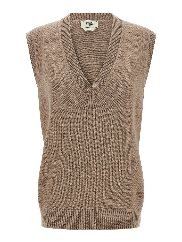 Beige Cashmere Sleeveless Jacket