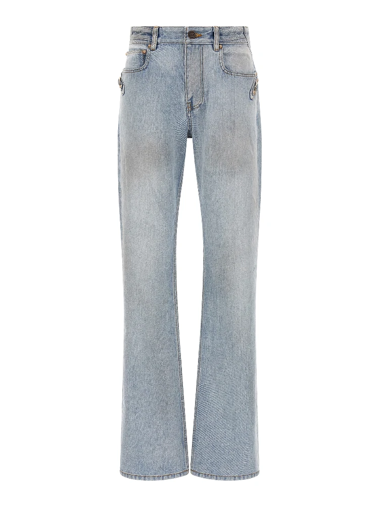 Blue Cotton Straight-Leg Jeans