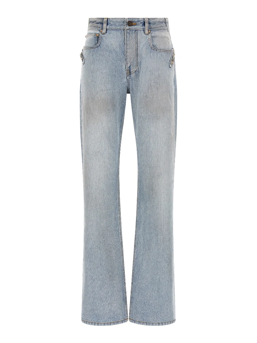 Blue Cotton Straight-Leg Jeans
