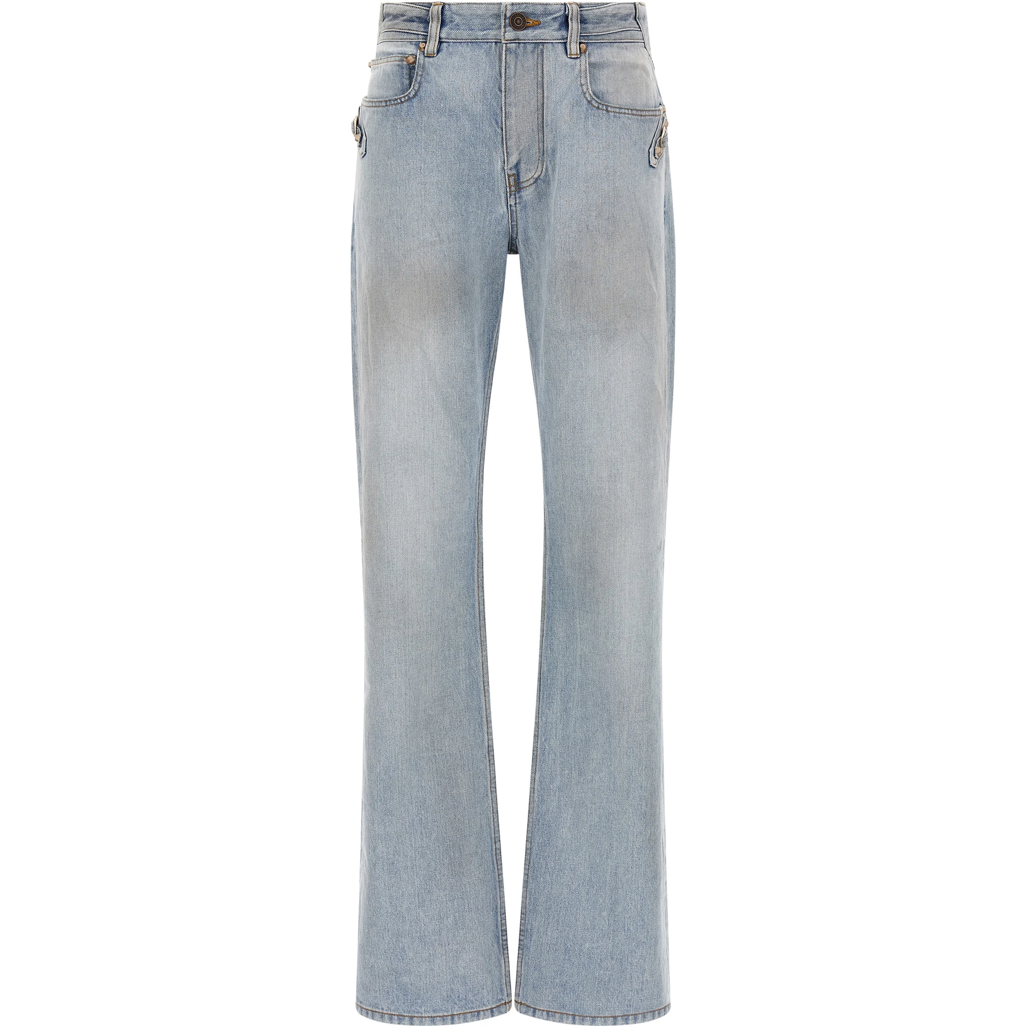 Blue Cotton Straight-Leg Jeans