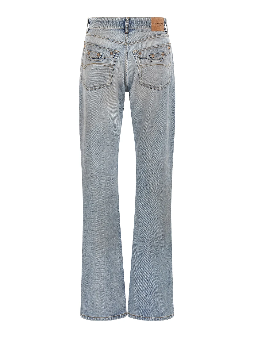 Blue Cotton Straight-Leg Jeans