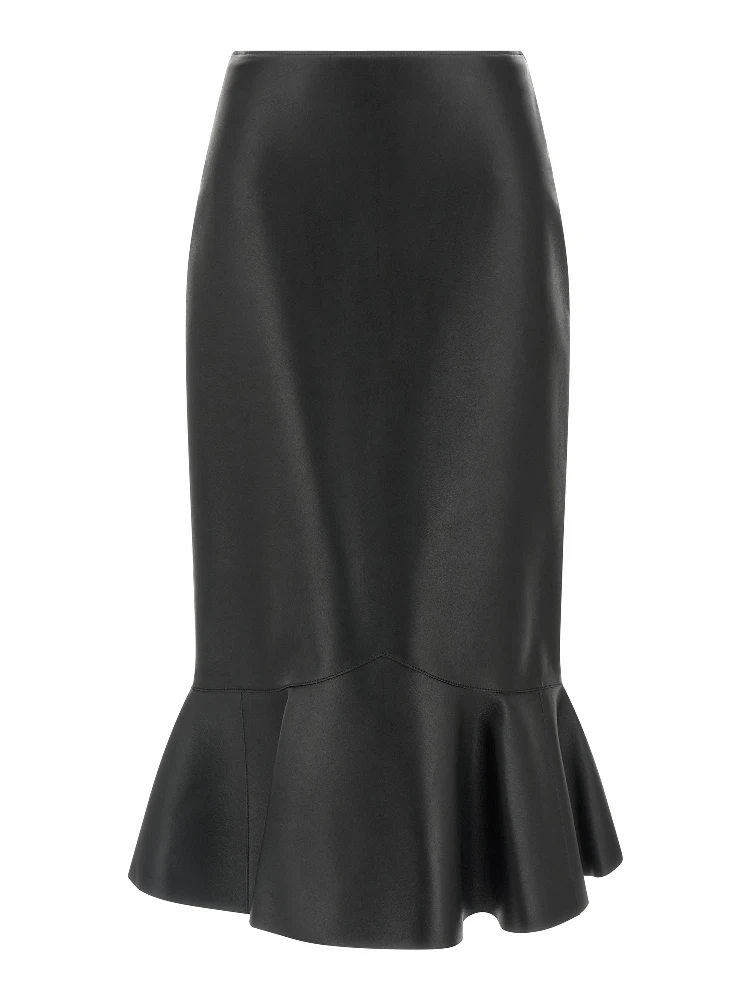 Black Lamb Leather Midi Skirt