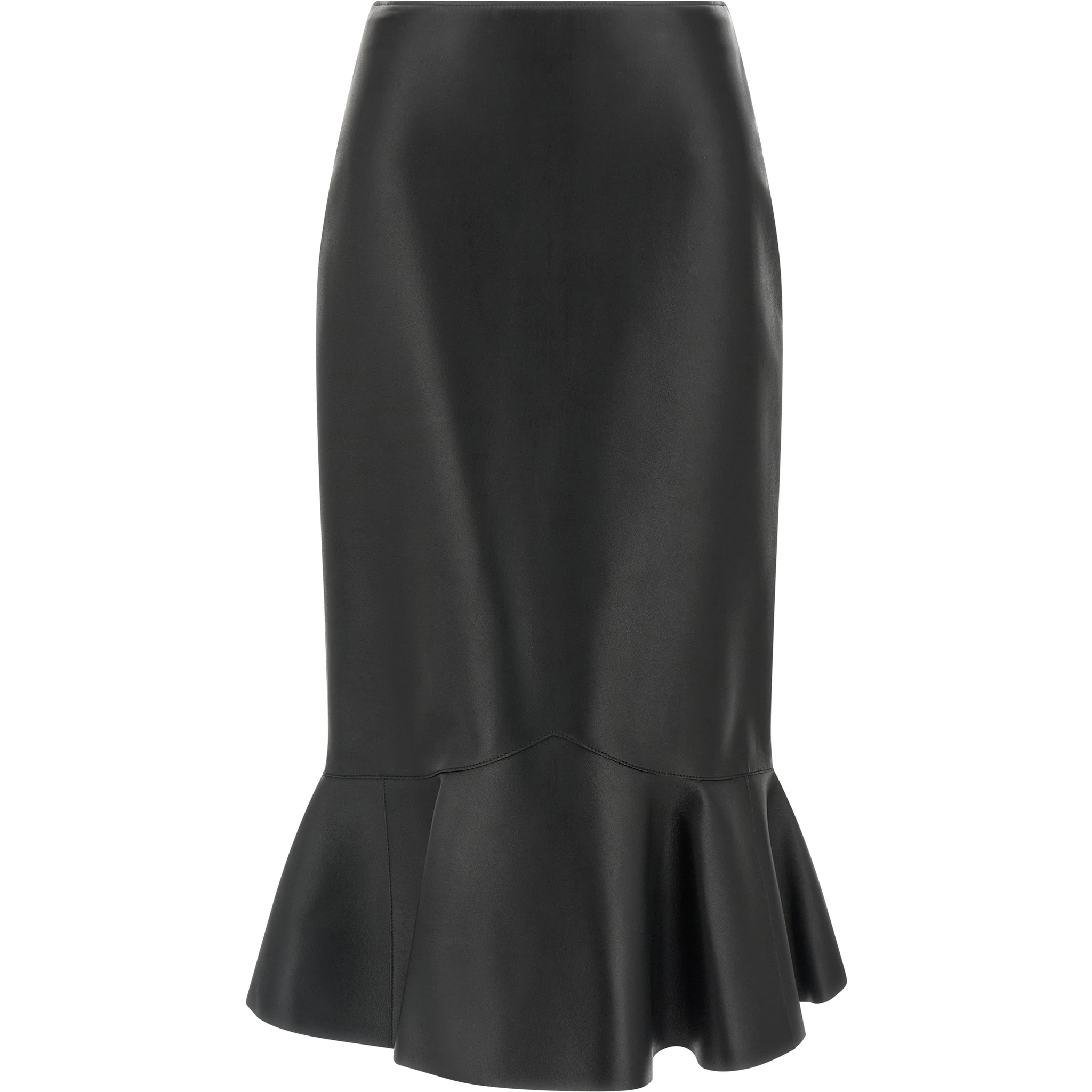 Black Lamb Leather Midi Skirt