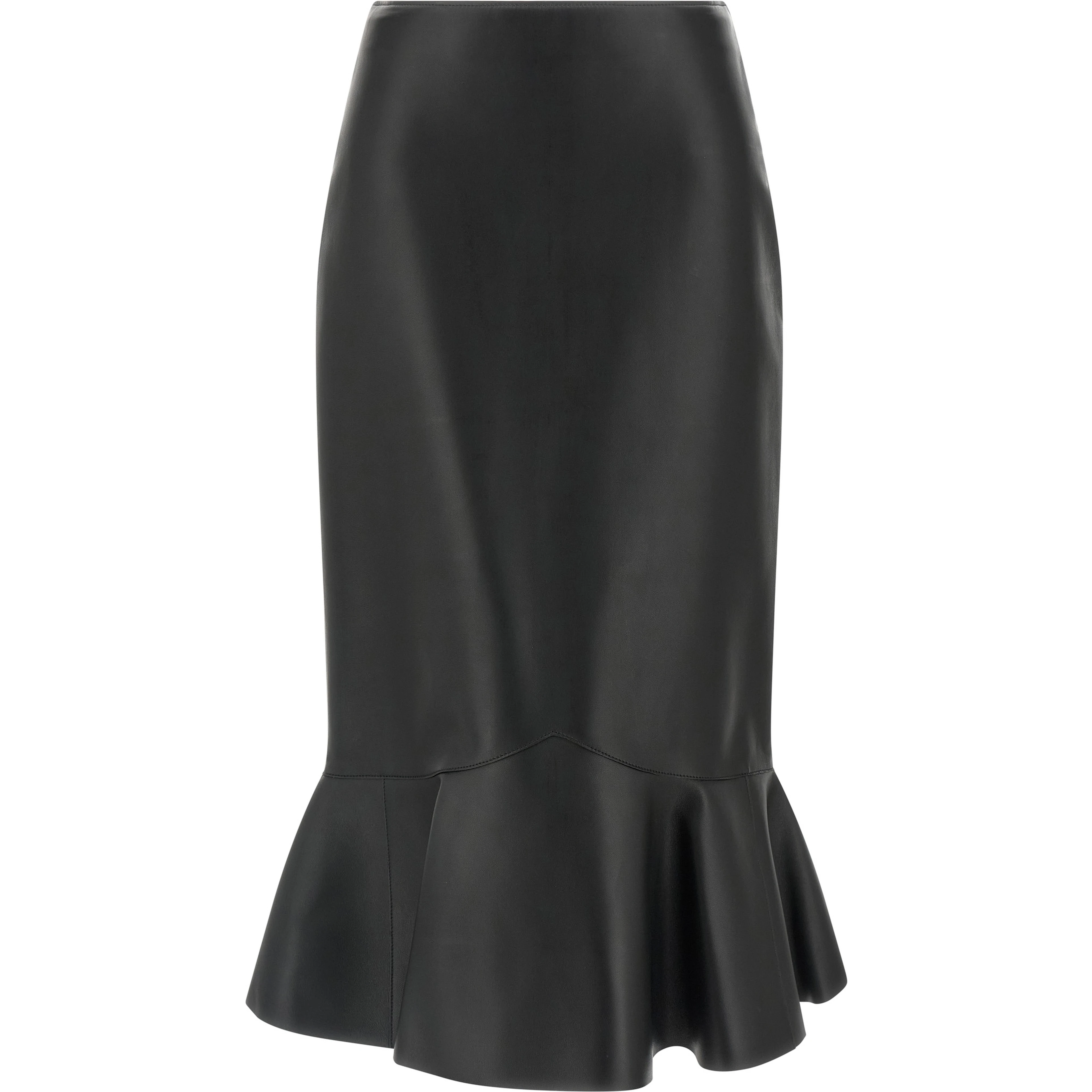 Black Lamb Leather Midi Skirt