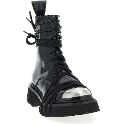 Black Calfskin Lace-Up Boots