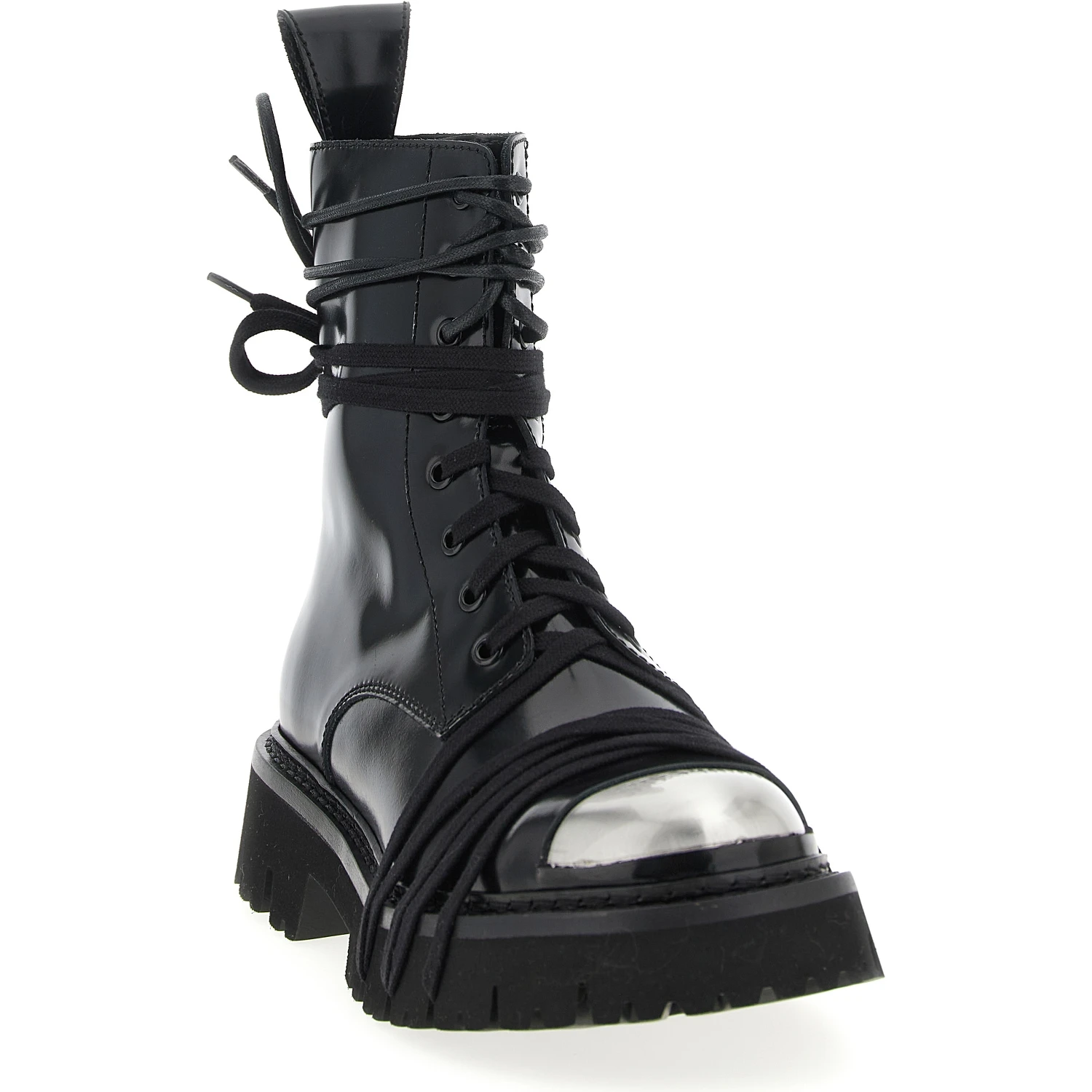 Black Calfskin Lace-Up Boots