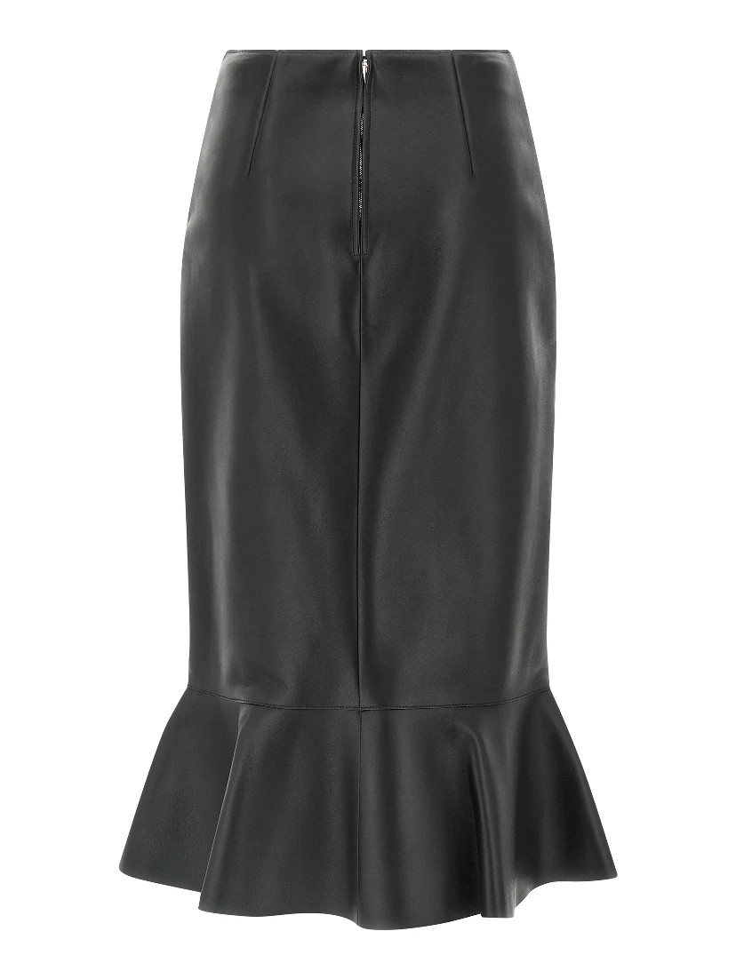 Black Lamb Leather Midi Skirt