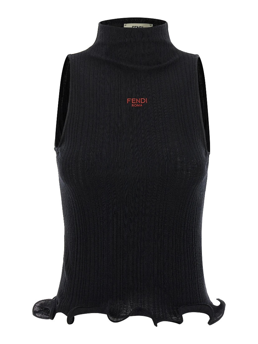 Black Polyester Sleeveles T-Shirt
