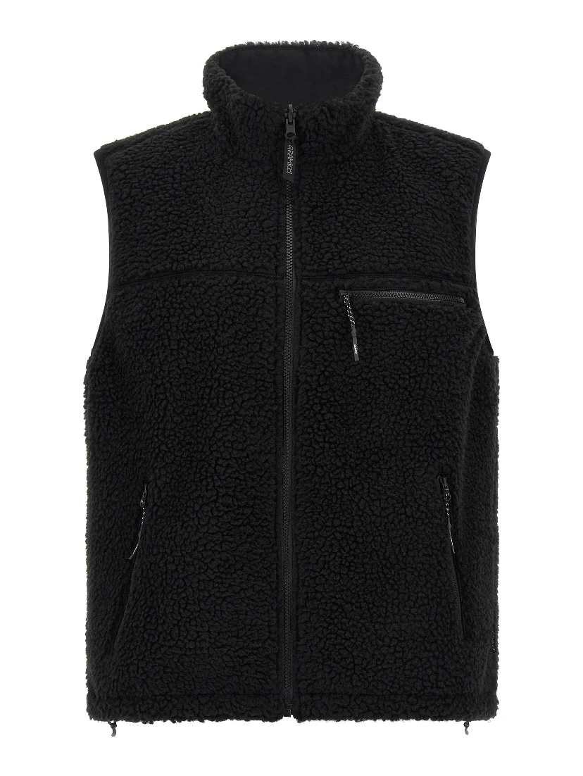 Black Polyester Sleeveless Jacket