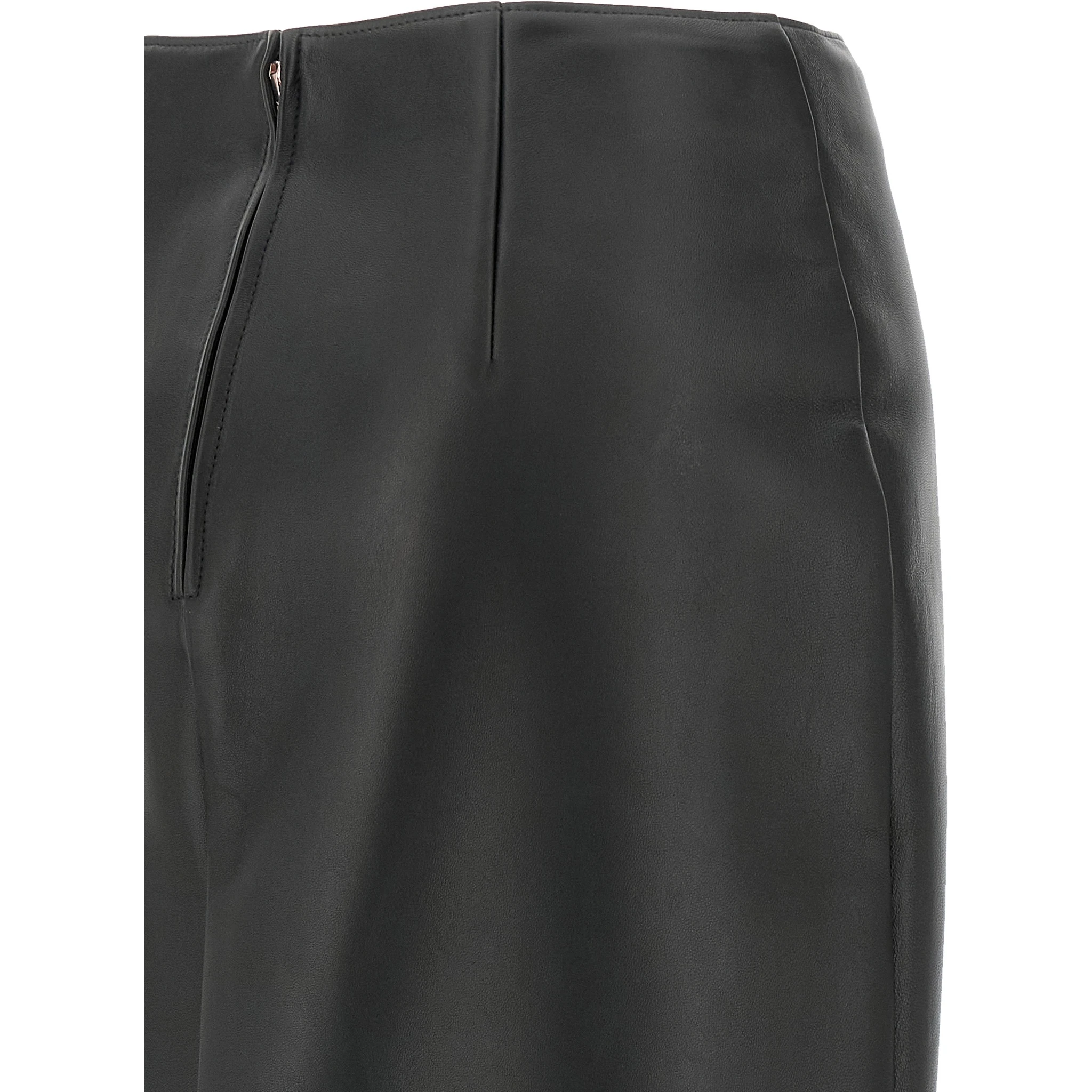 Black Lamb Leather Midi Skirt