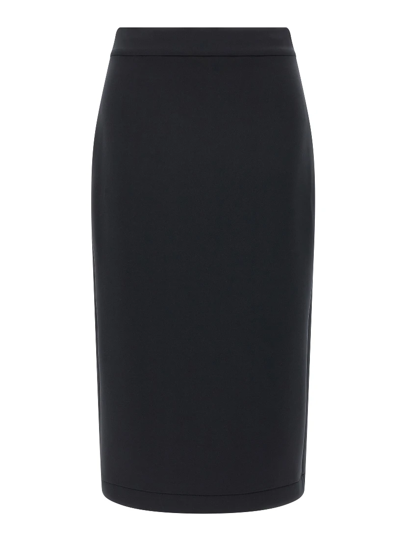Black Polyester Midi Skirt