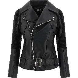 Black Artificial Leather Biker Jacket