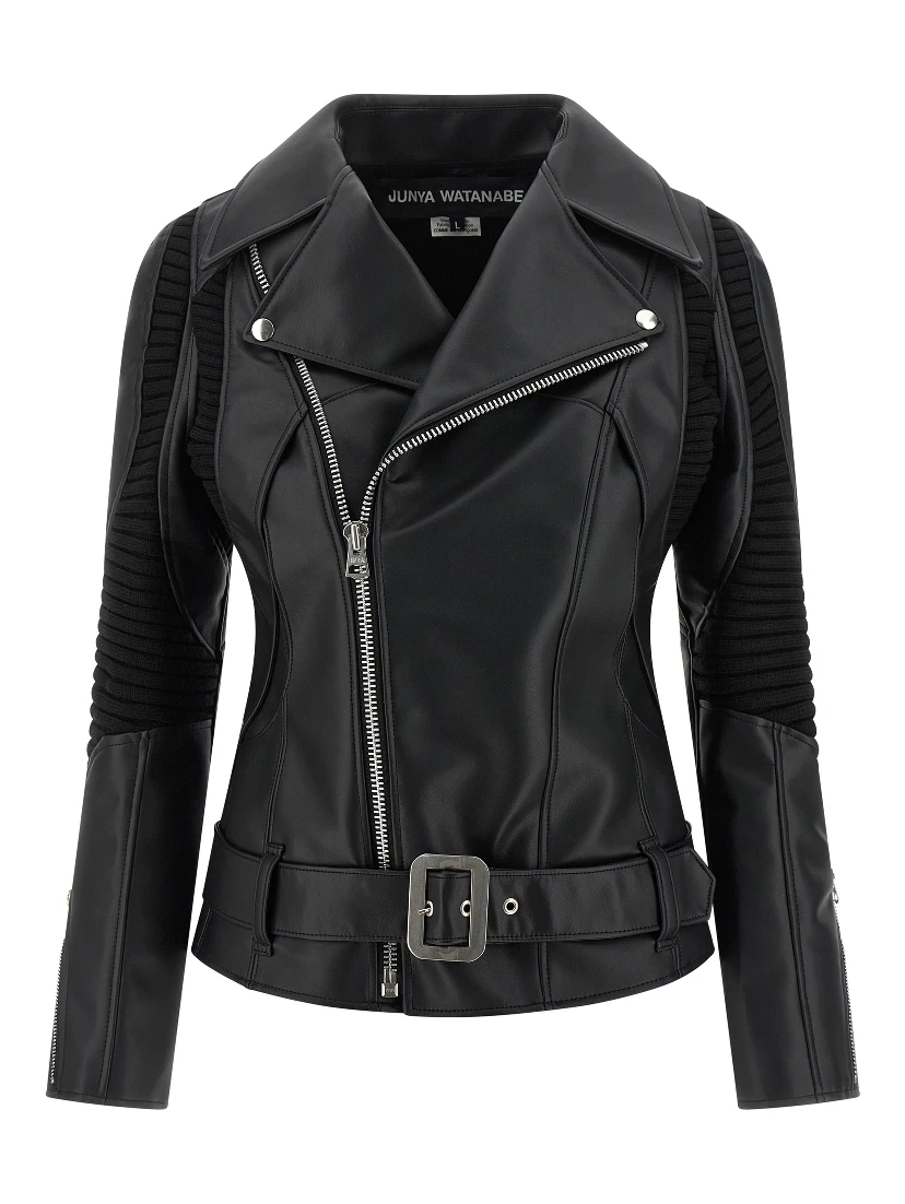 Black Artificial Leather Biker Jacket
