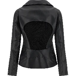 Black Artificial Leather Biker Jacket