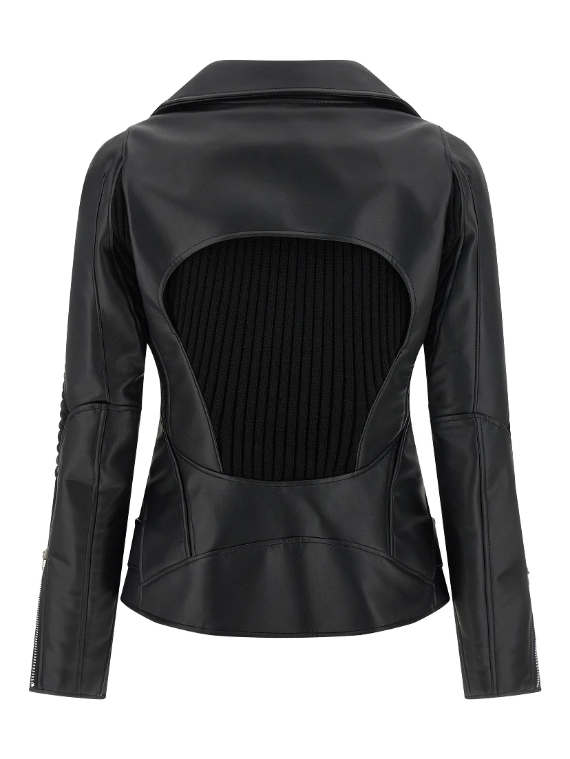 Black Artificial Leather Biker Jacket