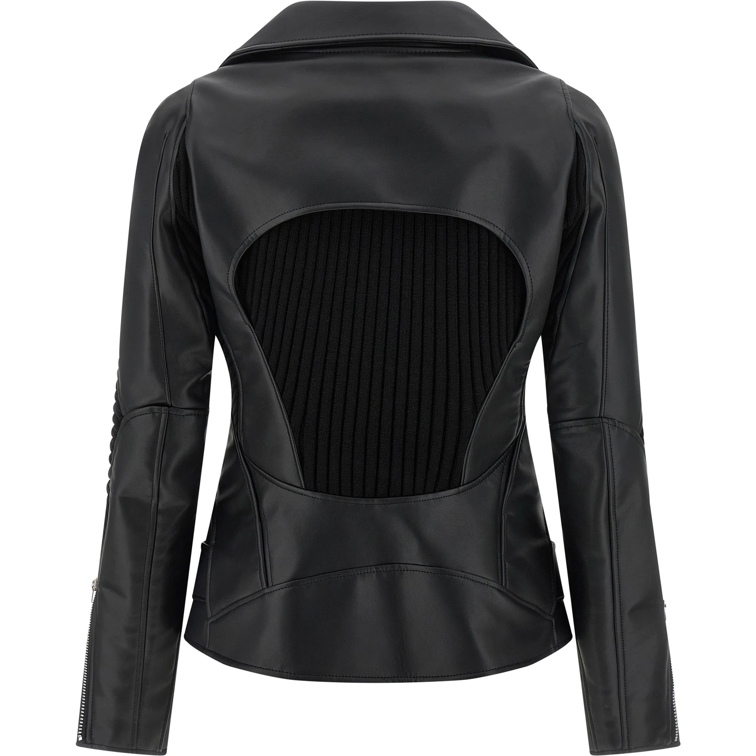 Black Artificial Leather Biker Jacket